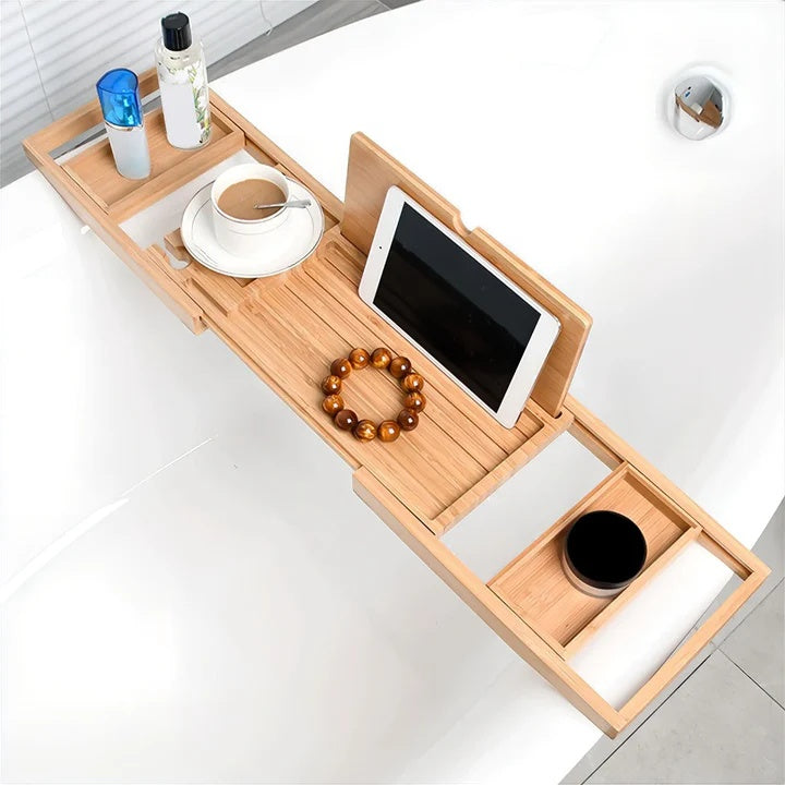 SereniWood – Stylish Bamboo Bathtub Caddy with Expandable Design