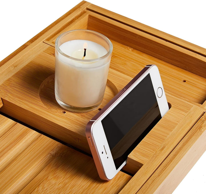 SereniWood – Stylish Bamboo Bathtub Caddy with Expandable Design