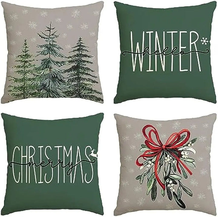 MerryCushion – Green Cushion Cover with Festive Christmas Print 45x45 cm