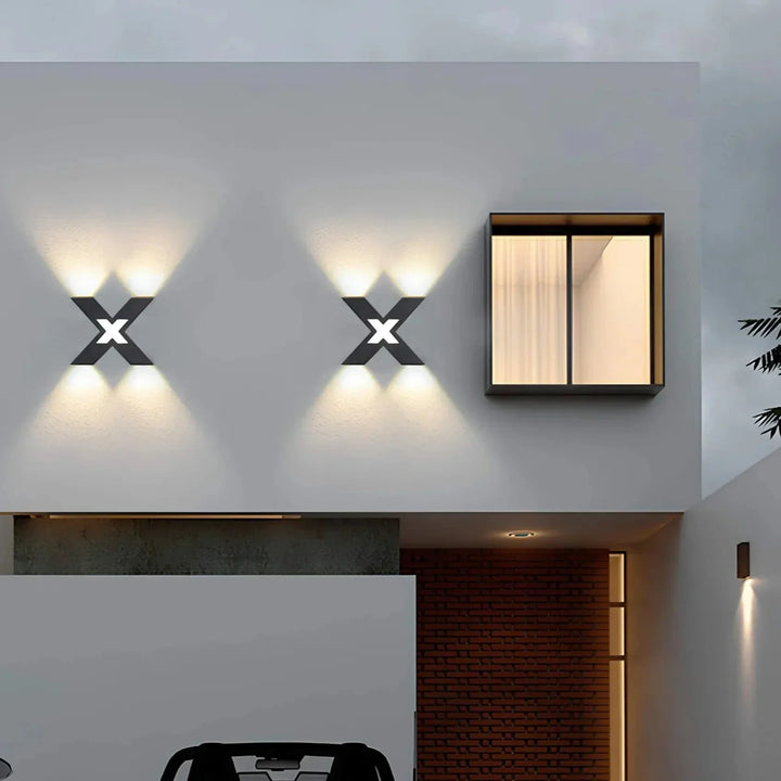 LumoEdge – Stylish Outdoor Wall Lamp with Unique X-Shaped Design – Modern Outdoor Light with Glare-Free Illumination