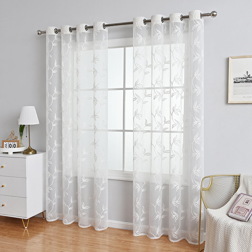 ChicBloom | Polyester Curtain in Gray and White with Floral Pattern