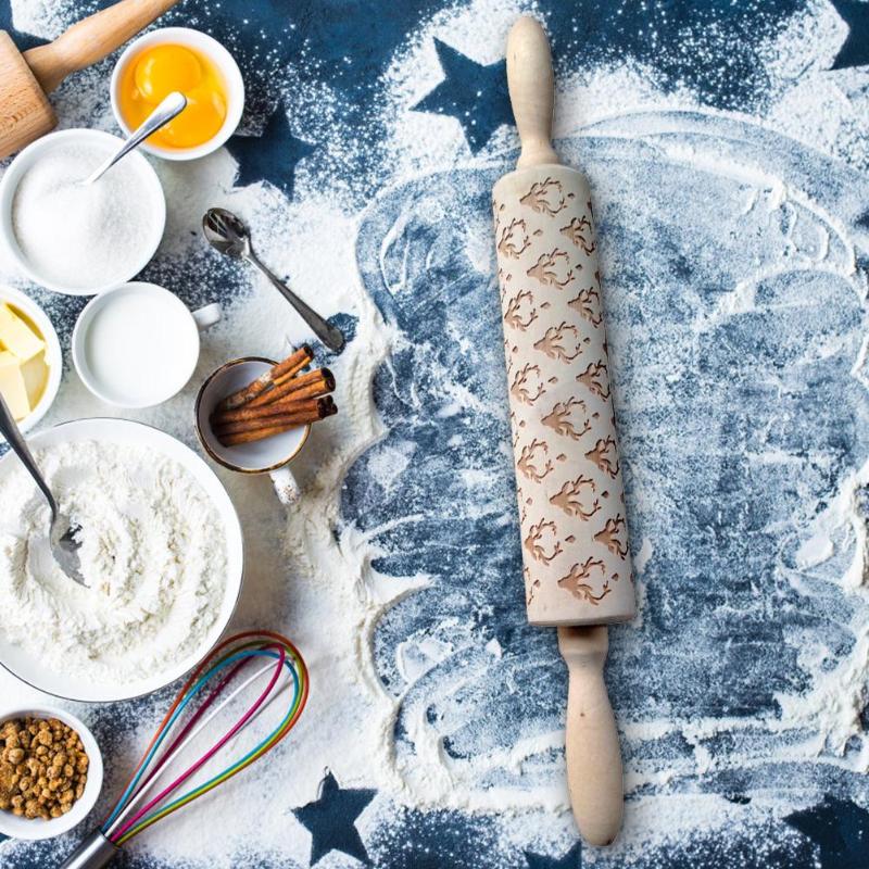 FestiveRoll - Christmas Cookie Relief Rolling Pin - Artisan Engraved for Perfect Baking Creations