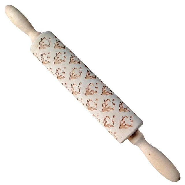 FestiveRoll - Christmas Cookie Relief Rolling Pin - Artisan Engraved for Perfect Baking Creations