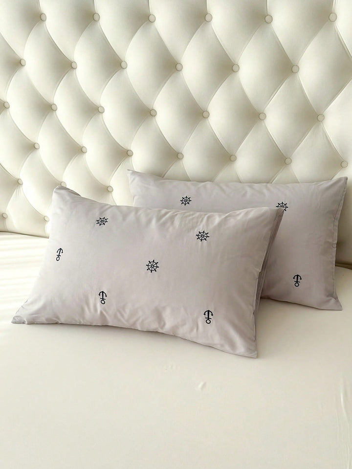 LunaDroom – Black Pillowcase Set – Embroidered Stars and Moon for Magical Nights