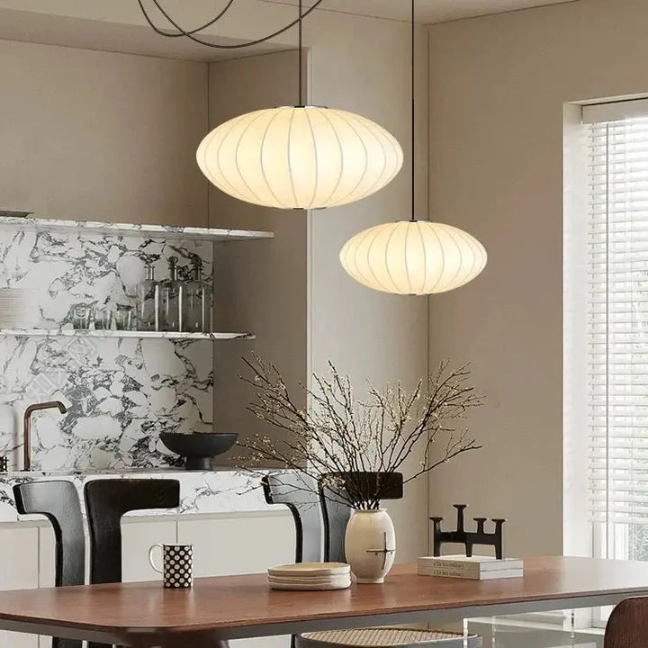 SilkenGlow – Japandi Pendant Lamp with Soft Silk & Minimalist Design