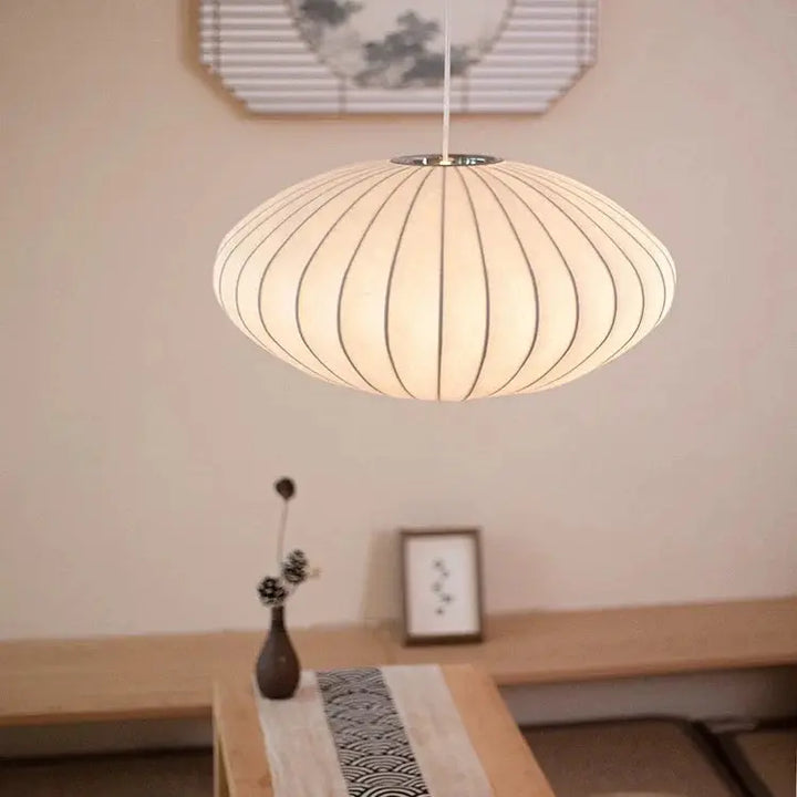 SilkenGlow – Japandi Pendant Lamp with Soft Silk & Minimalist Design