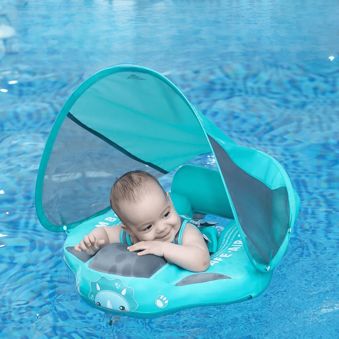 Non-Inflatable Smart Float Swim Trainer - provides safe support with straps and a robust float ring design - for babies in the water -