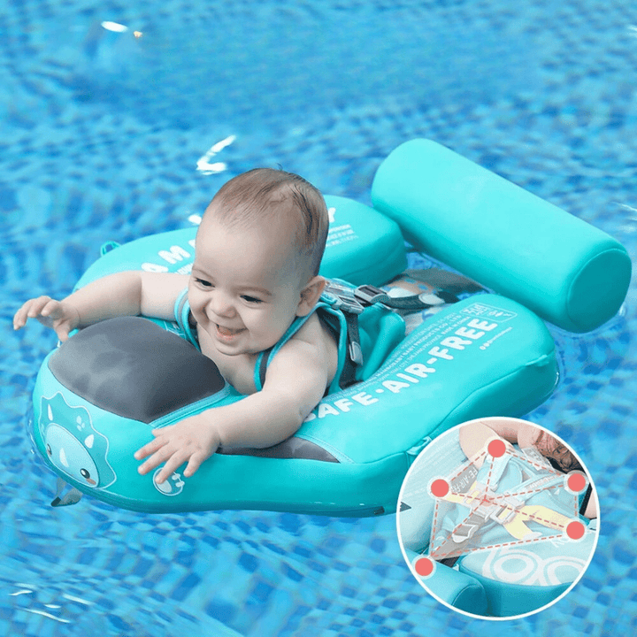 Non-Inflatable Smart Float Swim Trainer - provides safe support with straps and a robust float ring design - for babies in the water -