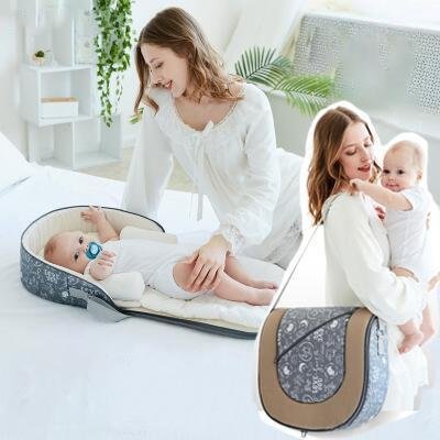 Luxury Baby Bag - multifunctional diaper bag and baby crib - 10 spacious pockets for ultimate organization - adjustable strap and two-way zipper -