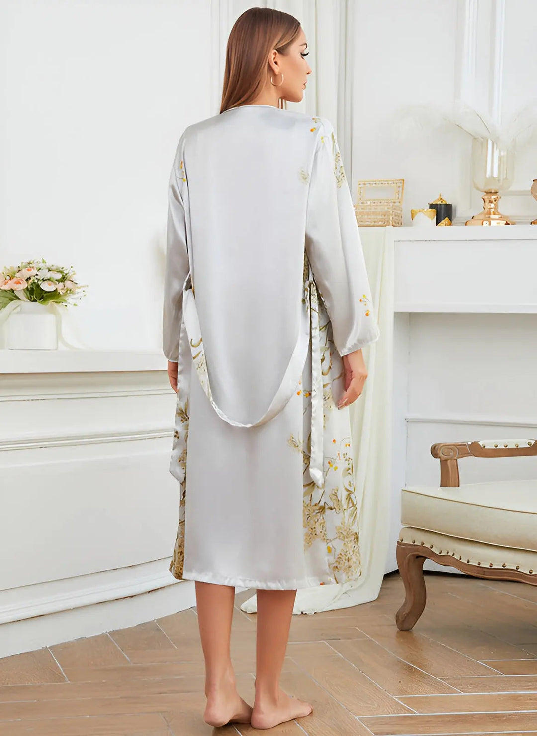 SatinCharm - Elegant 2-Piece Kimono Set with Nightgown - Stylish Satin Nightwear Set for Women